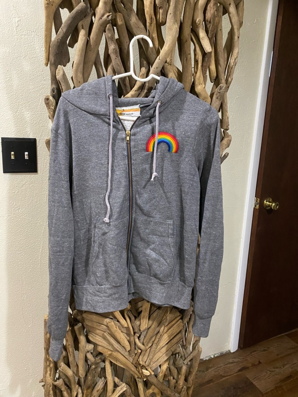 Aviator Nation Gray Zip Hoodie with Rainbow Patch